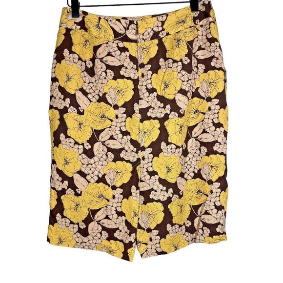 Boden Floral Pencil Skirt Size US 6 UK 10R Yellow Brown Pockets Lined Pleated - Picture 2 of 13